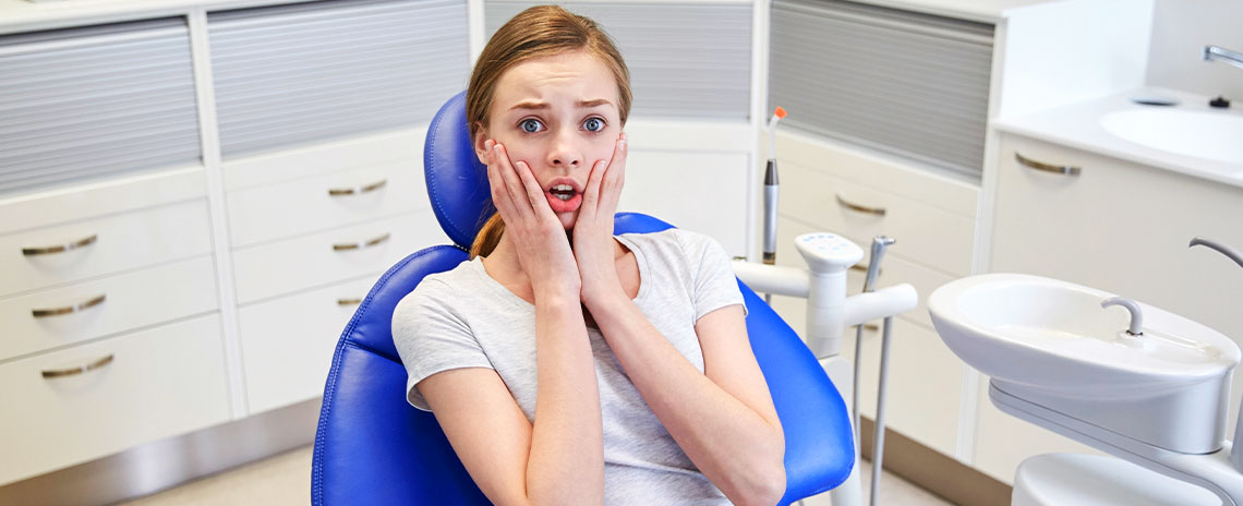 Woman looking worried at the dental office Foothill Dental Care in Livermore